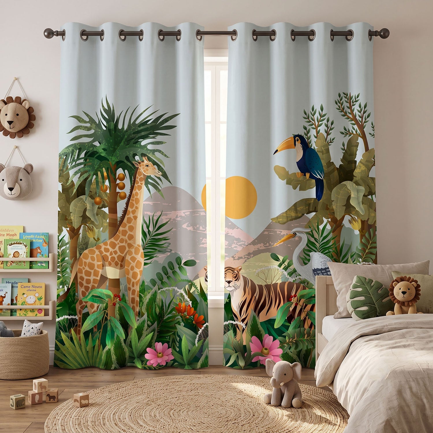 Safari Digital Printed Eyelet Curtains – Pair
