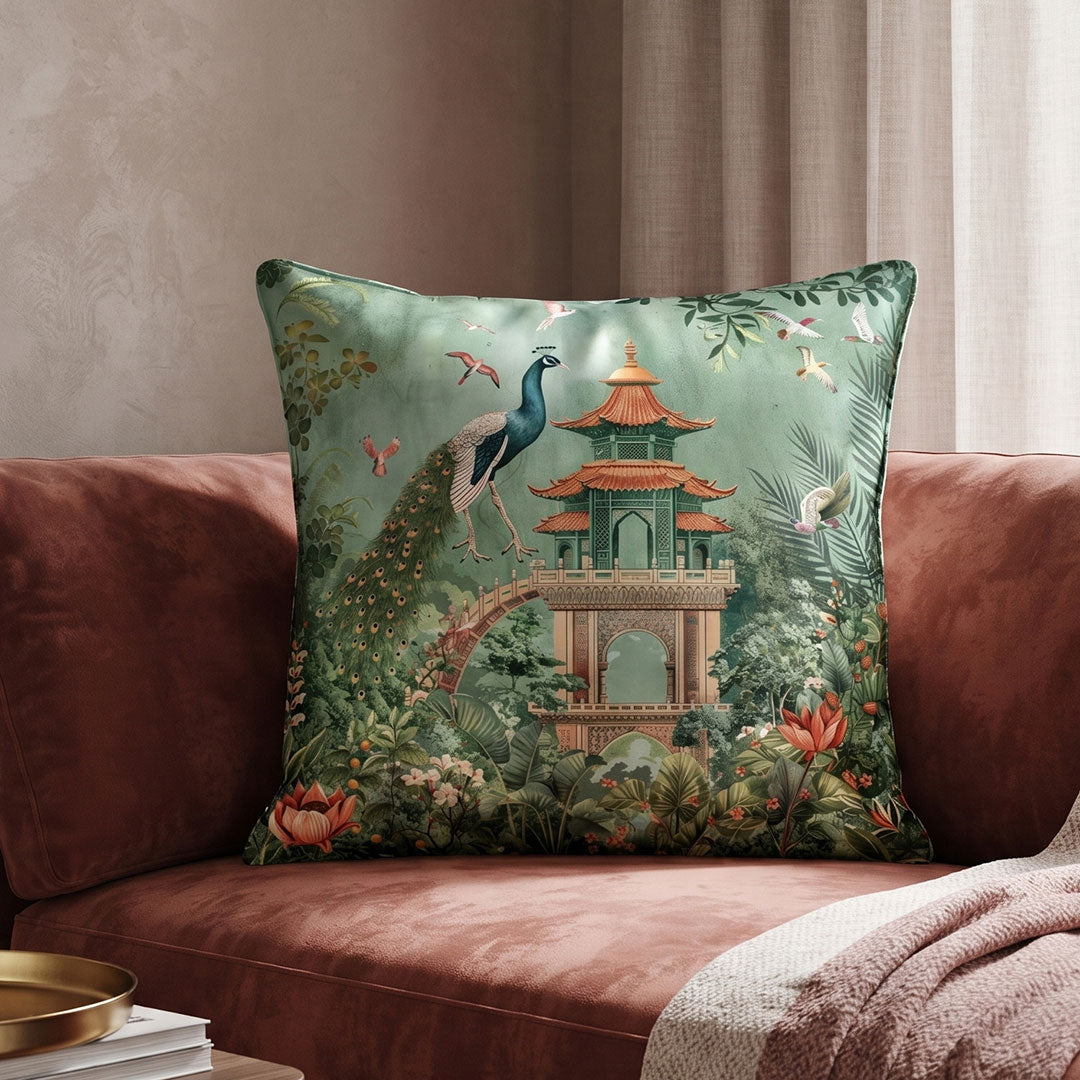 Jade Pagoda digital printed cushion cover by Nylsa