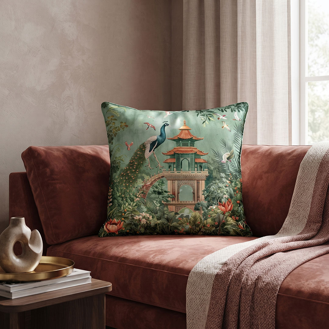 Jade Pagoda digital printed cushion cover by Nylsa