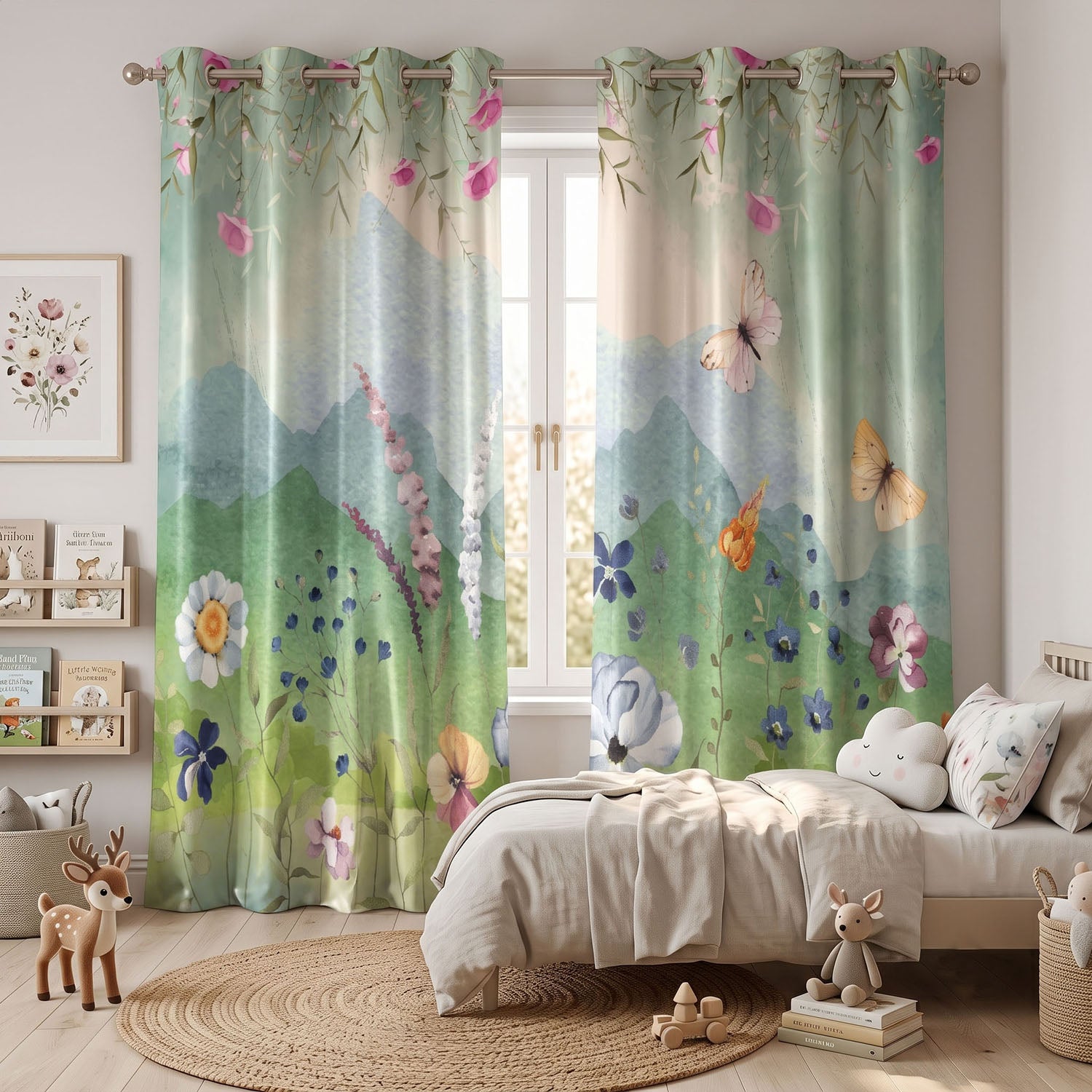 Meadow Digital Printed Eyelet Curtains – Pair
