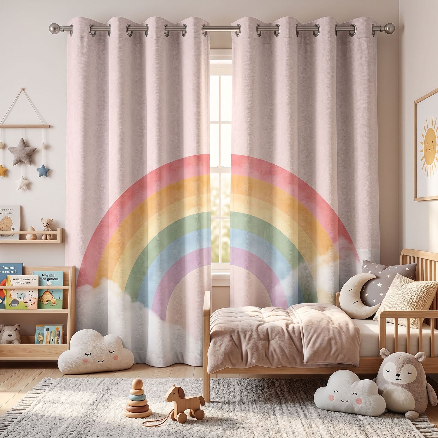 Rainbow Digital Printed Eyelet Curtains – Pair