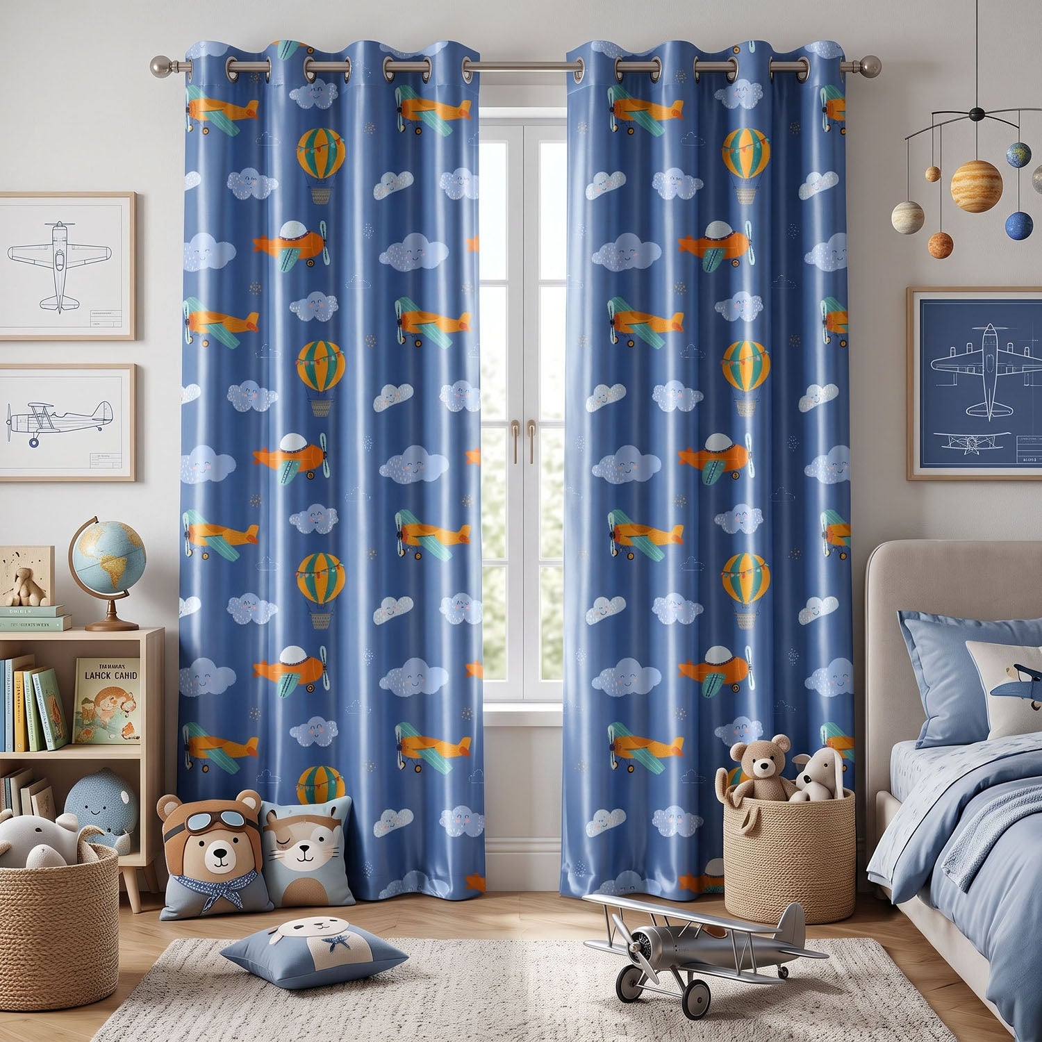 Aviator Digital Printed Eyelet Curtains – Pair