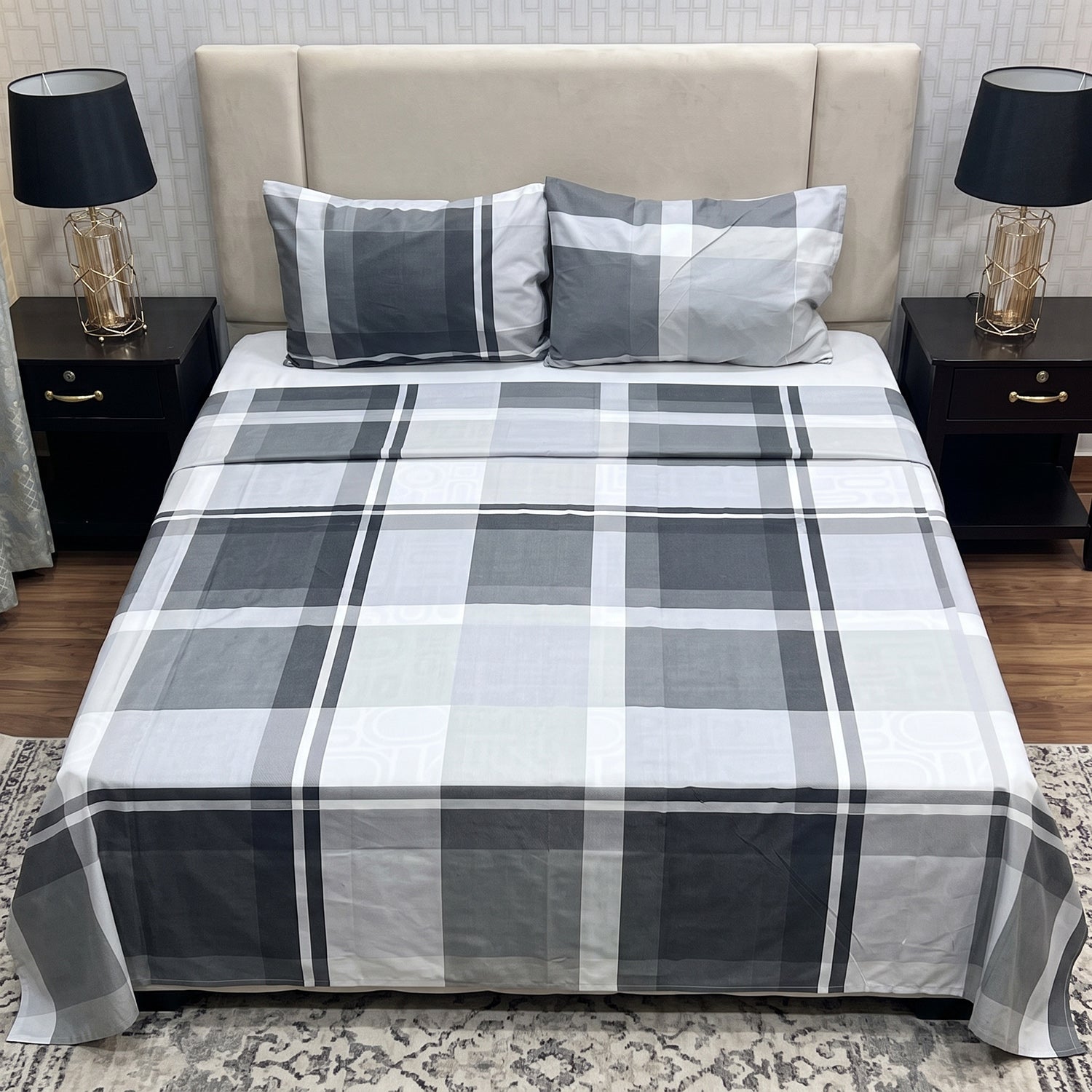 Graphite Printed Bed Sheet Set – King Size 3 Pcs