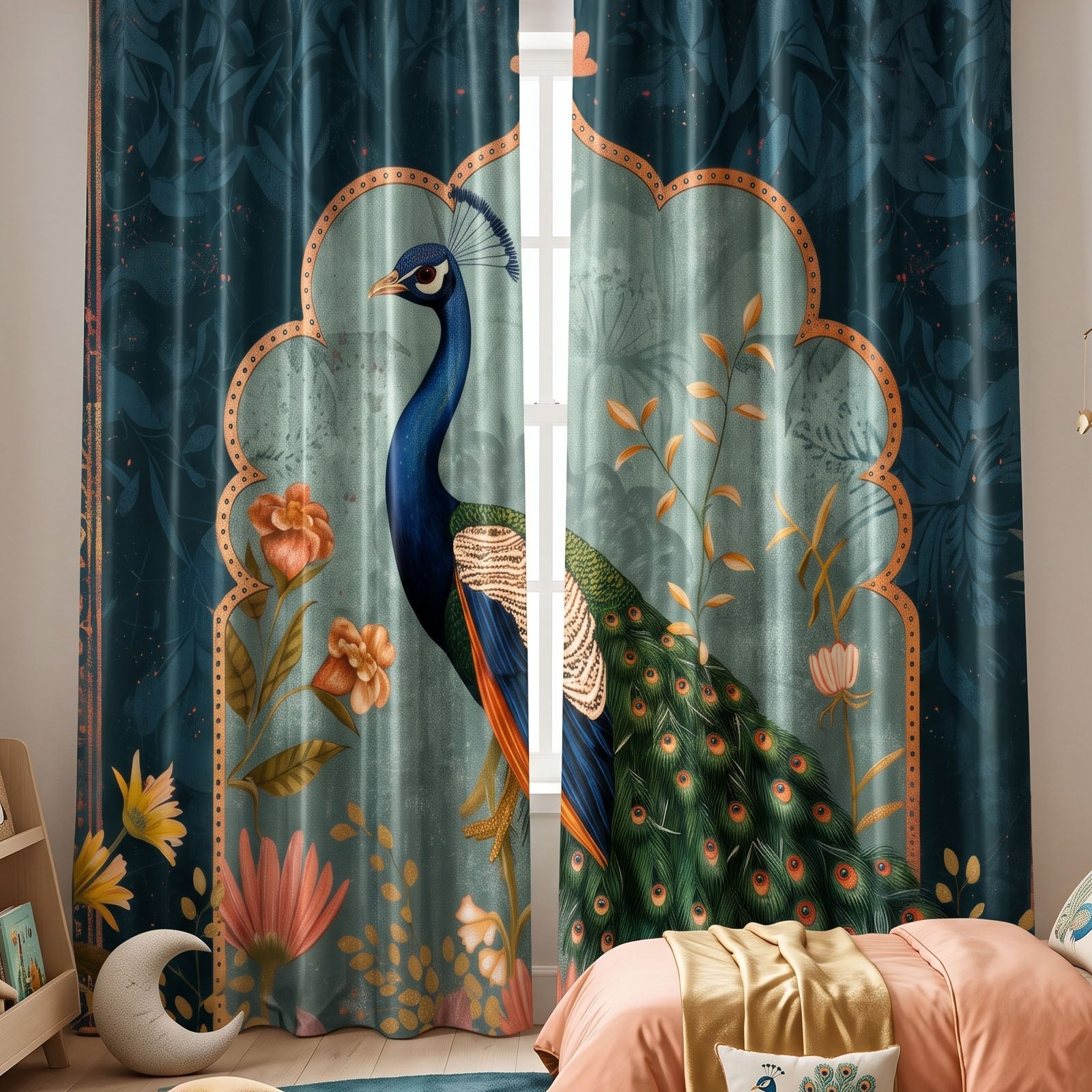 Peocock Digital Printed Eyelet Curtains – Pair