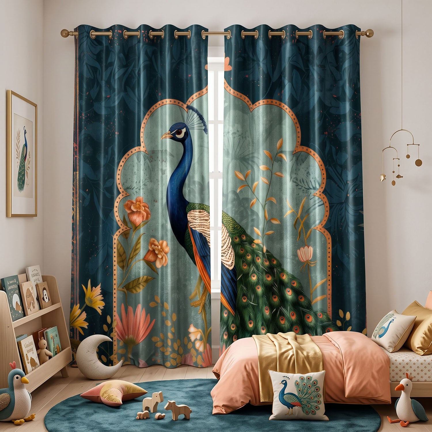 Peocock Digital Printed Eyelet Curtains – Pair