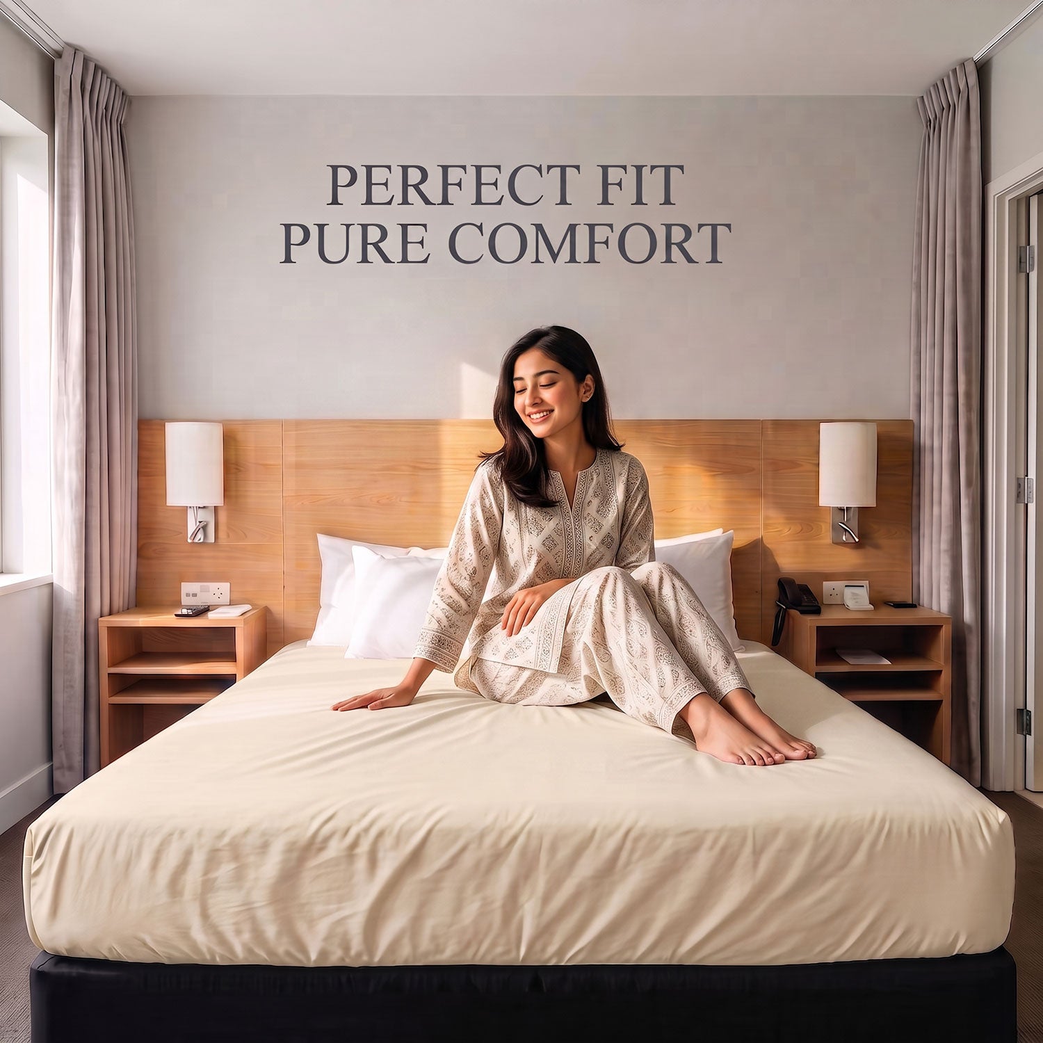 Ivory 100% cotton fitted sheet by Nylsa