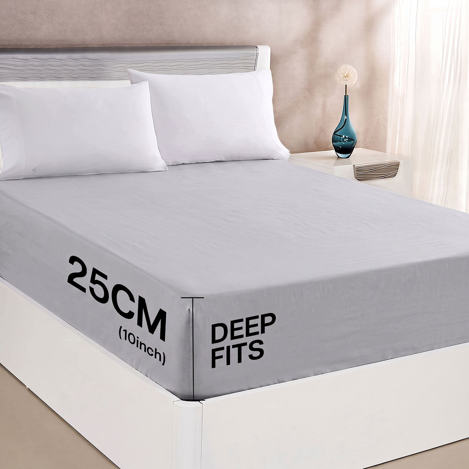 Silver Grey 100% cotton fitted sheet by Nylsa