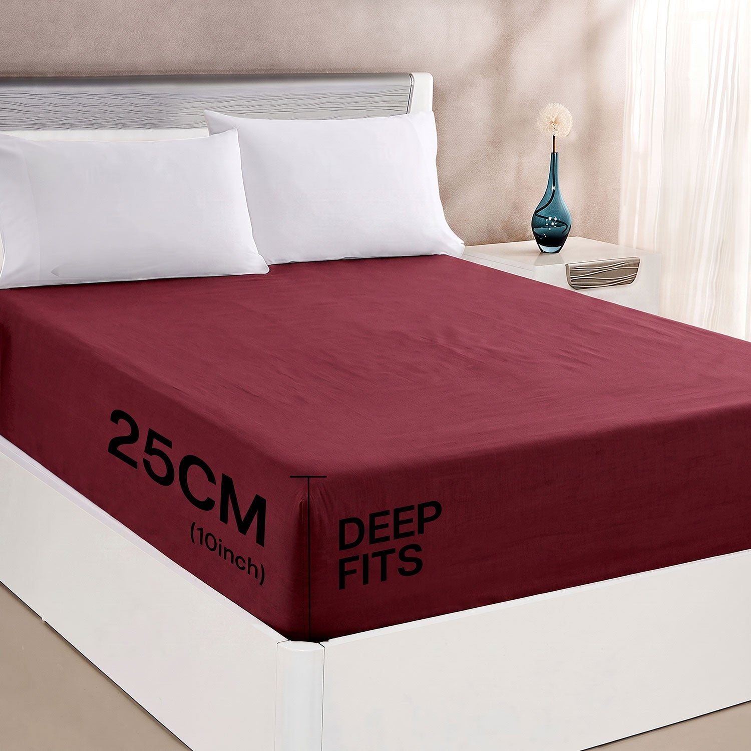 Maroon 100% cotton fitted sheet by Nylsa