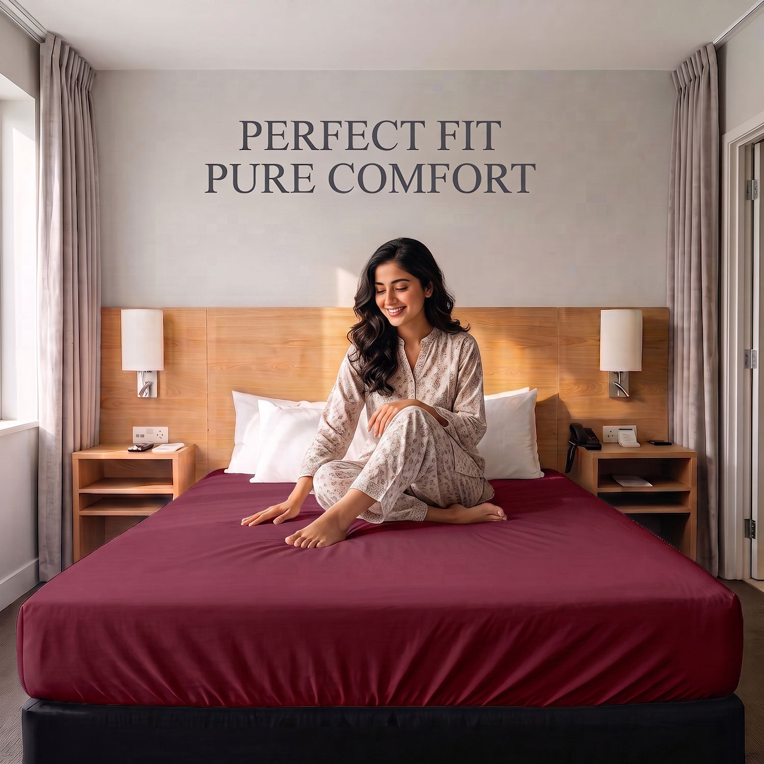 Maroon 100% cotton fitted sheet by Nylsa