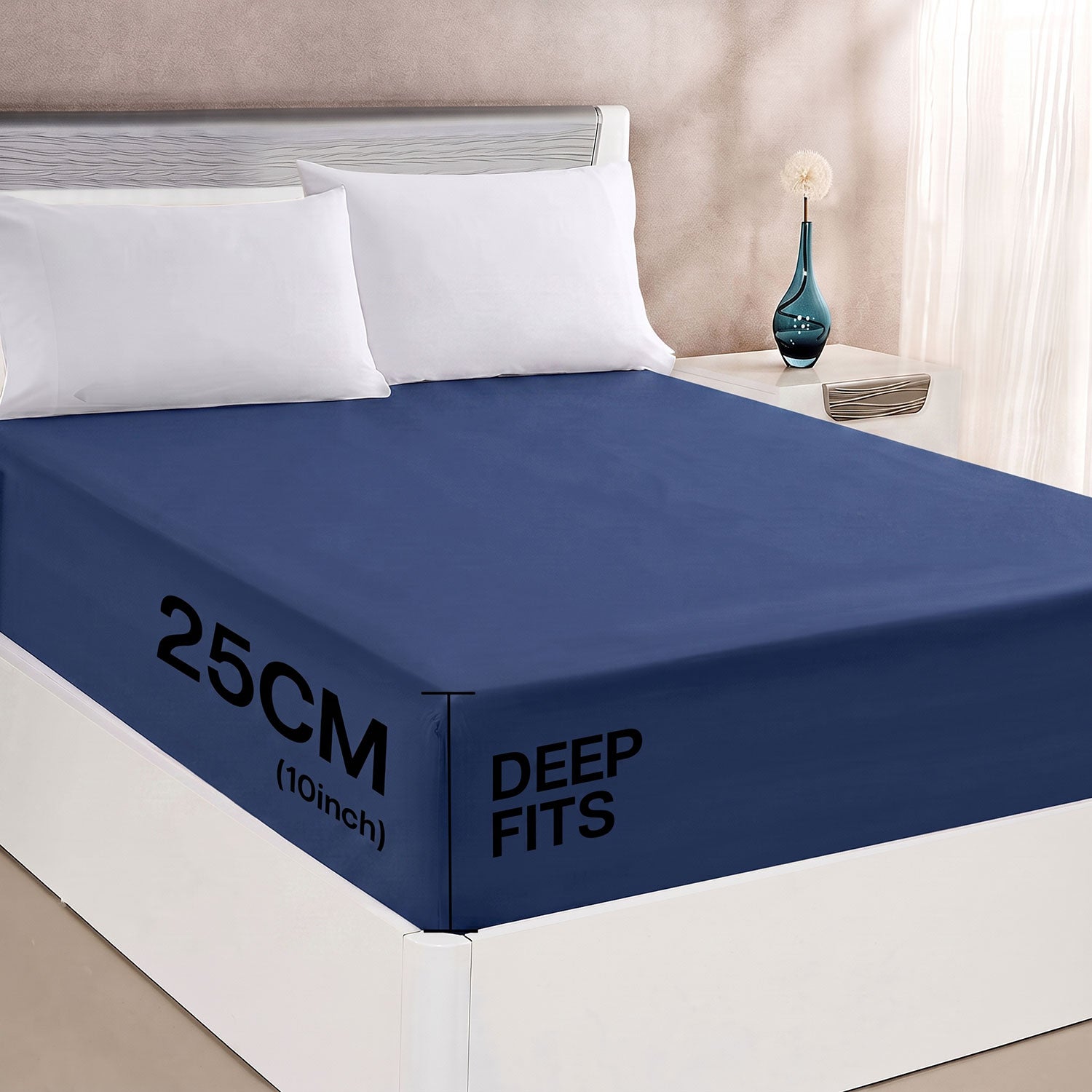 Navy Blue 100% cotton fitted sheet by Nylsa