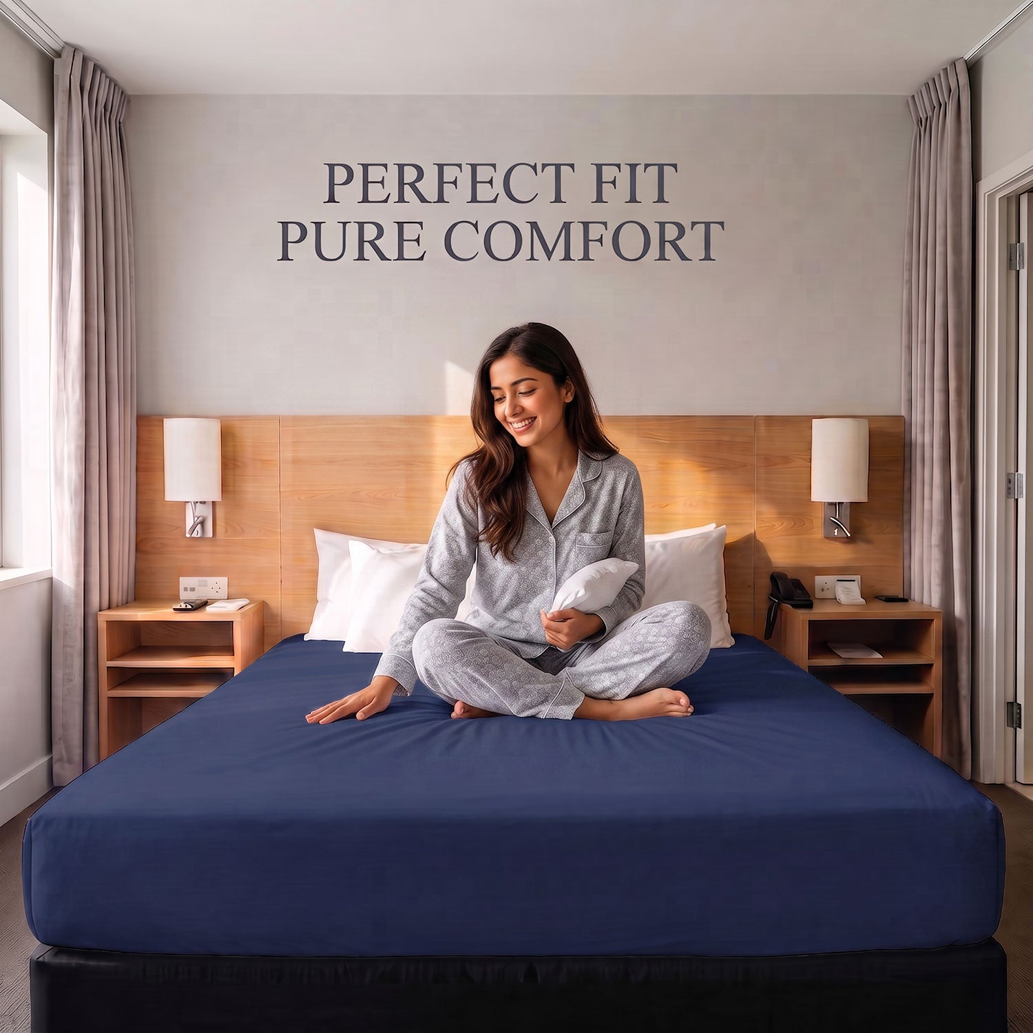 Navy Blue 100% cotton fitted sheet by Nylsa