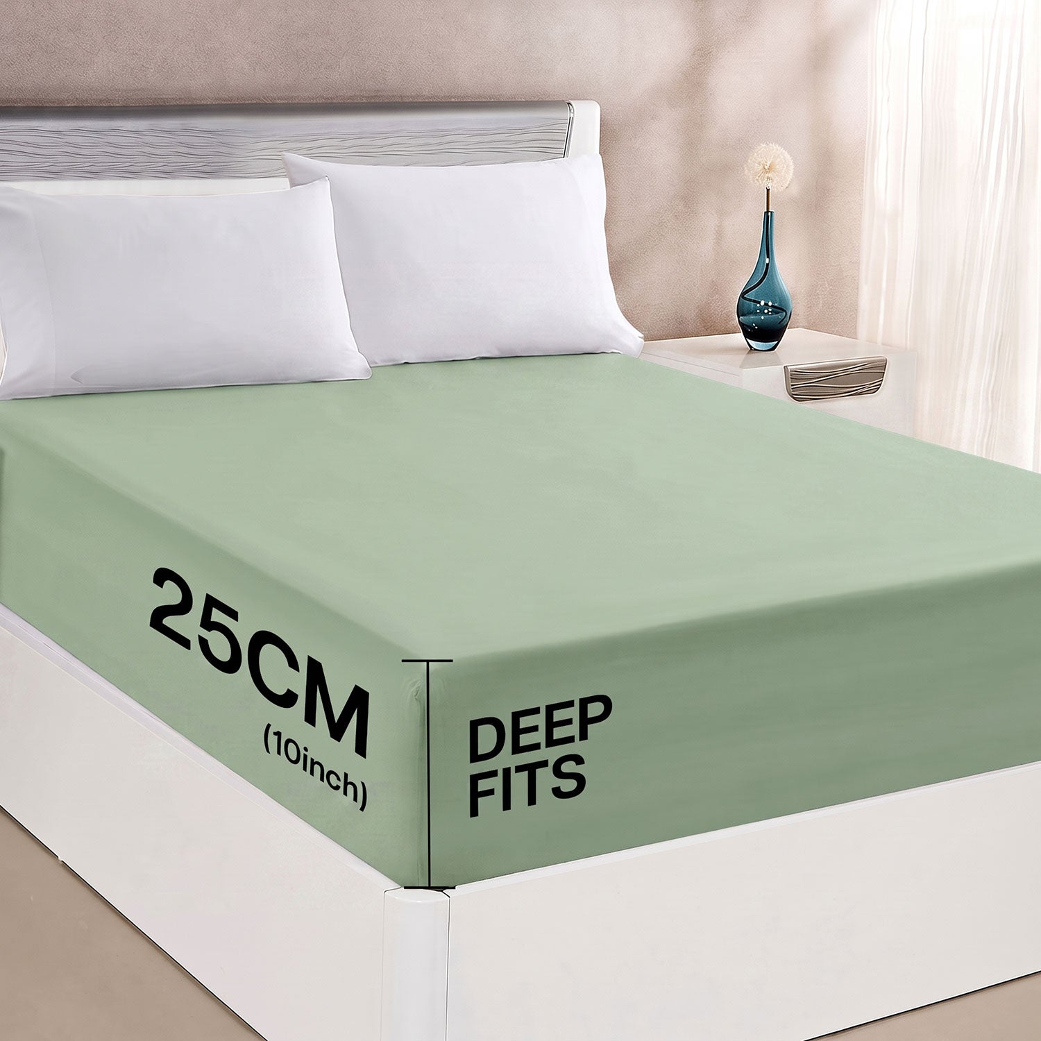 Sage Green 100% cotton fitted sheet by Nylsa