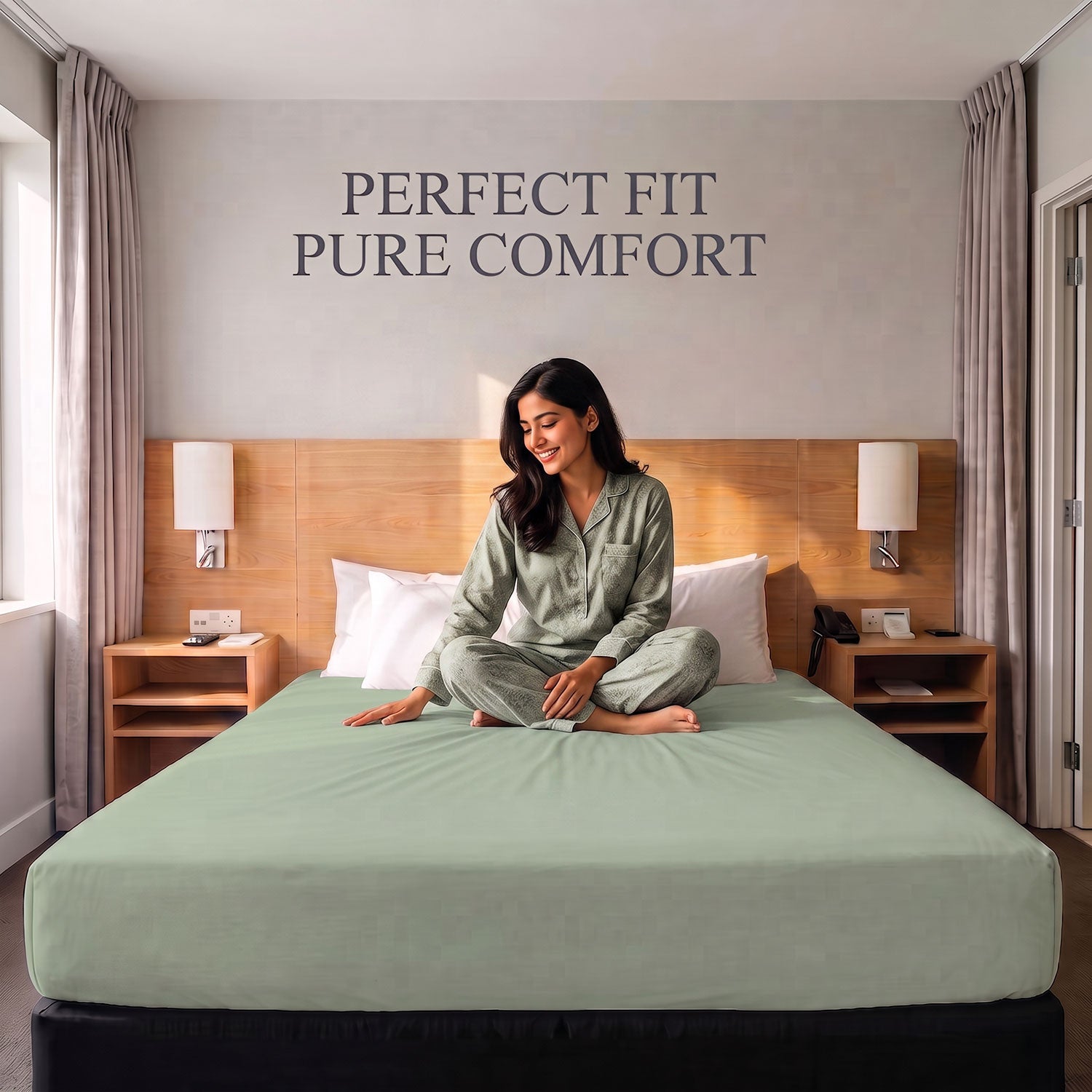 Sage Green 100% cotton fitted sheet by Nylsa