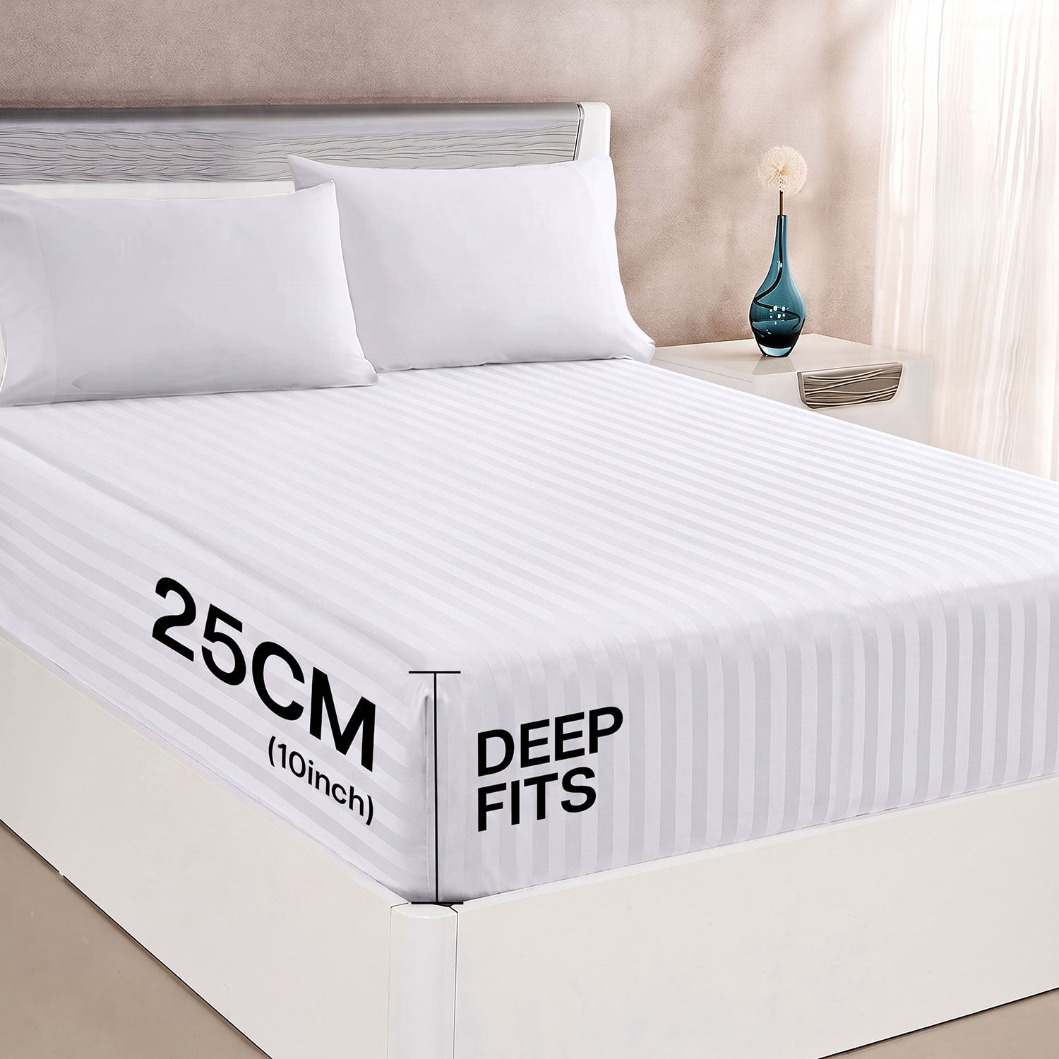 White Stripe sateen fitted sheet by Nylsa