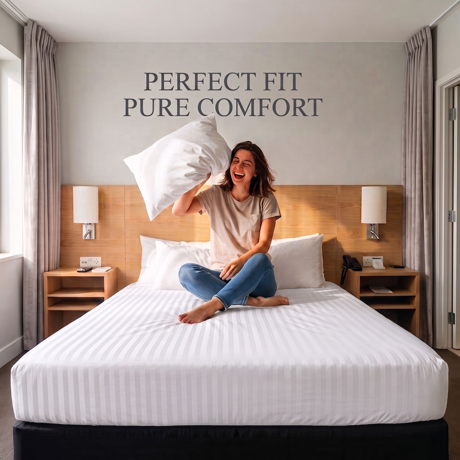 White Stripe sateen fitted sheet by Nylsa