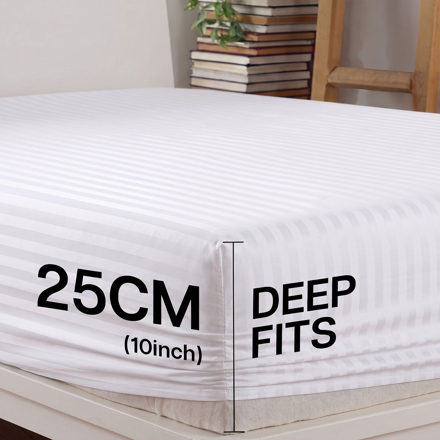 White Stripe sateen fitted sheet by Nylsa
