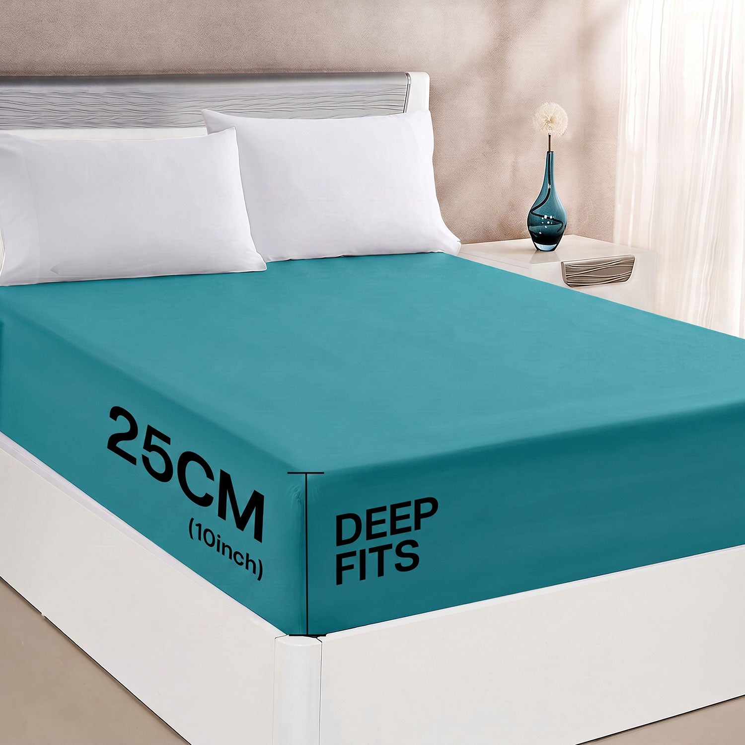 Teal 100% cotton fitted sheet by Nylsa