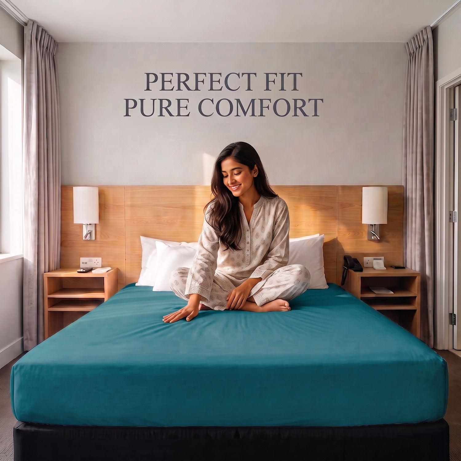 Teal 100% cotton fitted sheet by Nylsa